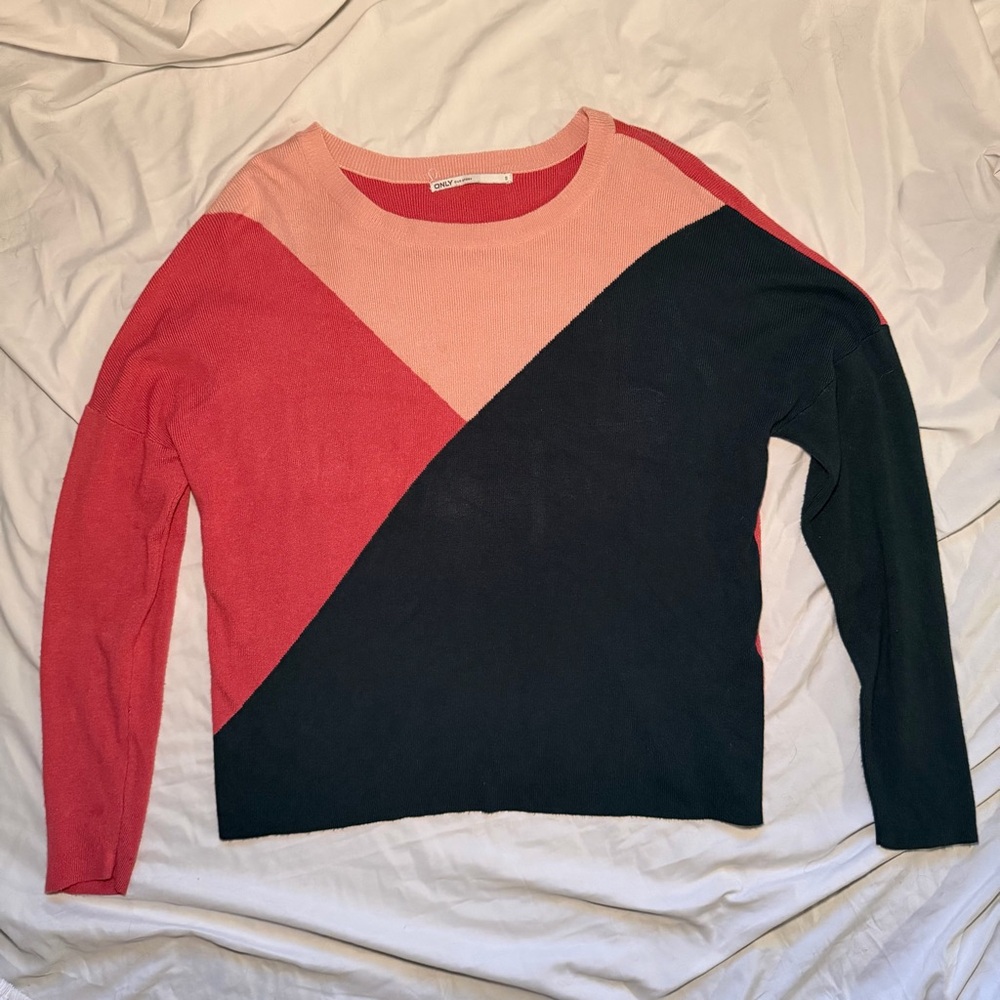 Only Women's Colorblock Sweater - Red, Pink, and Black